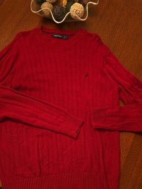 Nautica Men's Bright Red Ribbed Crewneck Sweater